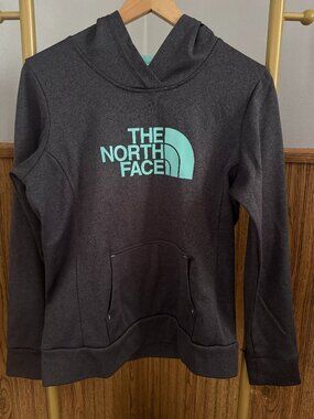 The North Face Women’s Hoodie Sweatshirt Charcoal Gray Aqua Logo Medium EUC